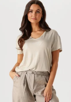 beige summum t-shirt v-neck top metallic coated jersey