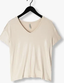 beige summum t-shirt v-neck top metallic coated jersey