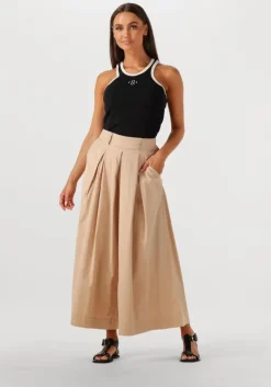 beige summum wijde broek culotte lt wt stretch poplin