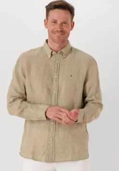 beige tommy hilfiger casual overhemd pigment dyed li solid rf shirt