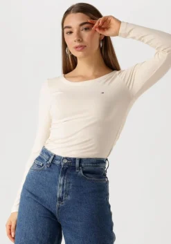 beige tommy hilfiger top slim 5x2 rib o-nk ls