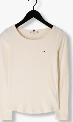 beige tommy hilfiger top slim 5x2 rib o-nk ls
