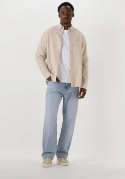 beige tommy jeans casual overhemd tjm reg linen blend ls shirt ext