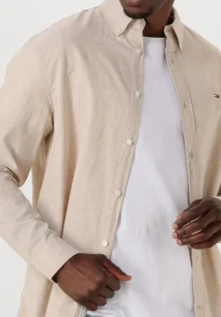 beige tommy jeans casual overhemd tjm reg linen blend ls shirt ext