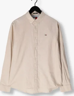 beige tommy jeans casual overhemd tjm reg linen blend ls shirt ext