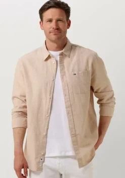 beige tommy jeans casual overhemd tjm reg linen blend shirt