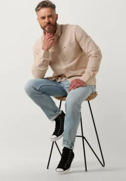 beige tommy jeans casual overhemd tjm reg linen blend shirt
