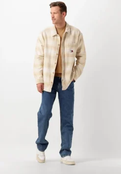 beige tommy jeans overhemden tjm badge check overshirt