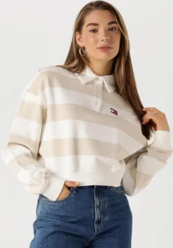 beige tommy jeans tops & t-shirts tjw boxy badge polo hwk