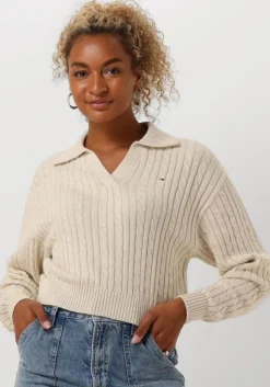 beige tommy jeans trui tjw cable rugby sweater