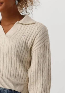 beige tommy jeans trui tjw cable rugby sweater