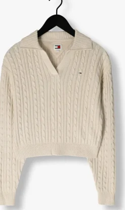 beige tommy jeans trui tjw cable rugby sweater