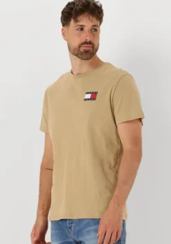 beige tommy jeans t-shirt tjm slim essential flag tee ext