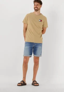 beige tommy jeans t-shirt tjm slim essential flag tee ext