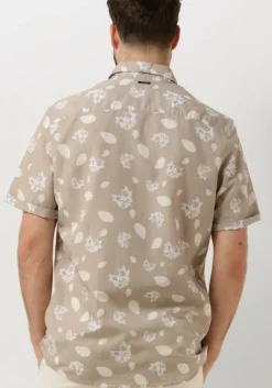 beige vanguard casual overhemd short sleeve shirt printed tencel cotton linen