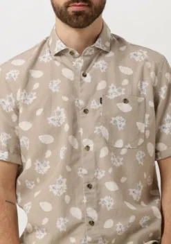 beige vanguard casual overhemd short sleeve shirt printed tencel cotton linen