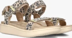 beige woden platte sandalen line suede