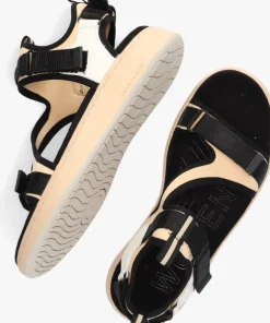 beige woden platte sandalen emilie