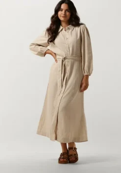 beige y.a.s. midi jurk yasflaxy 3/4 linen shirt dress