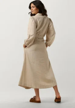 beige y.a.s. midi jurk yasflaxy 3/4 linen shirt dress