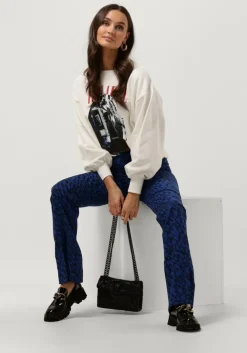 blauwe alix the label flared broek ladies woven sketchy animal flared pants