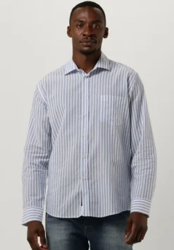 blauwe butcher of blue casual overhemd stevie stripe shirt