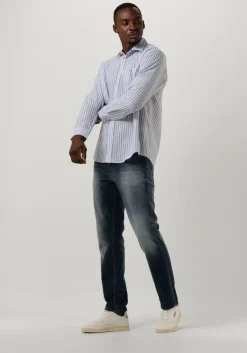 blauwe butcher of blue casual overhemd stevie stripe shirt