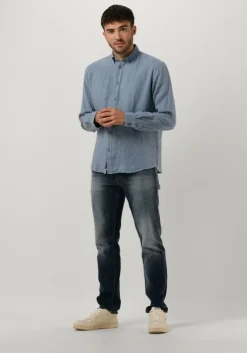 blauwe butcher of blue casual overhemd robbins linen clean shirt