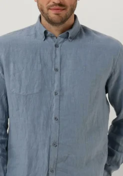 blauwe butcher of blue casual overhemd robbins linen clean shirt