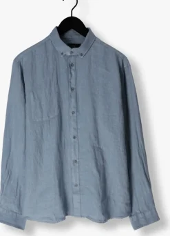 blauwe butcher of blue casual overhemd robbins linen clean shirt