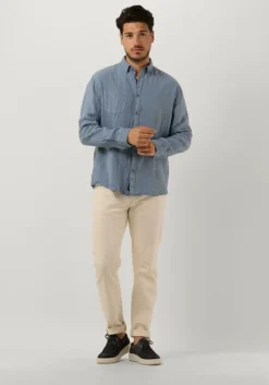 blauwe butcher of blue casual overhemd robbins linen clean shirt