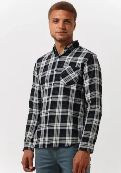 blauwe butcher of blue casual overhemd robbins mid check shirt