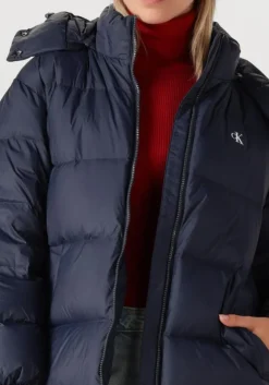 blauwe calvin klein gewatteerde jas essential midweight long puffer
