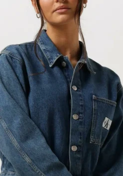 blauwe calvin klein mini jurk darted denim shirt dress