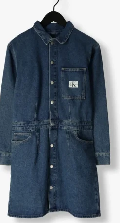 blauwe calvin klein mini jurk darted denim shirt dress