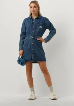 blauwe calvin klein mini jurk darted denim shirt dress