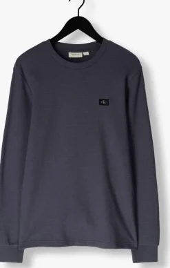 blauwe calvin klein trui woven label waffle ls tee