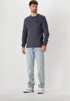 blauwe calvin klein trui woven label waffle ls tee