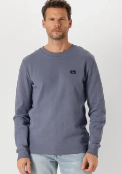 blauwe calvin klein trui woven label waffle ls tee