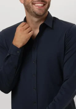 blauwe cast iron casual overhemd long sleeve shirt twill jersey 2 tone