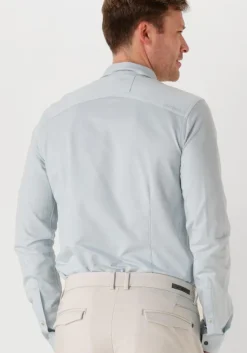 blauwe cast iron casual overhemd long sleeve shirt twill jersey 2 tone