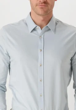 blauwe cast iron casual overhemd long sleeve shirt twill jersey 2 tone