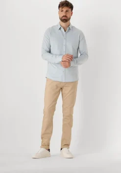 blauwe cast iron casual overhemd long sleeve shirt twill jersey 2 tone