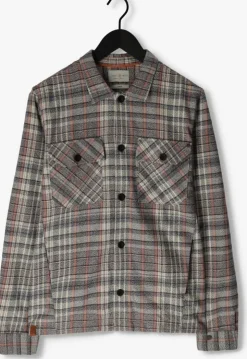 blauwe cast iron overshirt long sleeve shirt mouline check shirtjacket