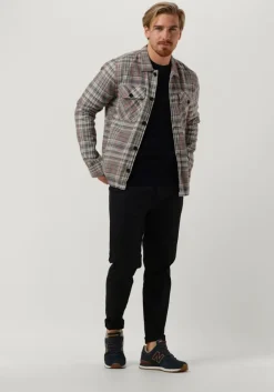 blauwe cast iron overshirt long sleeve shirt mouline check shirtjacket