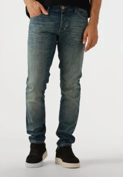 blauwe cast iron slim fit jeans riser slim worn-in blue denim