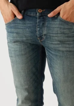 blauwe cast iron slim fit jeans riser slim worn-in blue denim