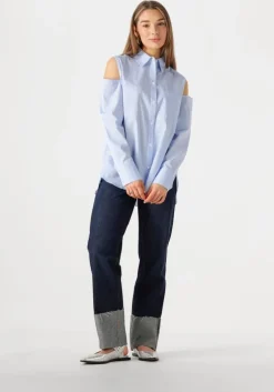blauwe catwalk junkie blouses open shoulder blouse