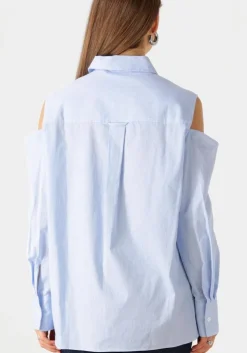 blauwe catwalk junkie blouses open shoulder blouse