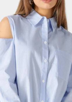 blauwe catwalk junkie blouses open shoulder blouse